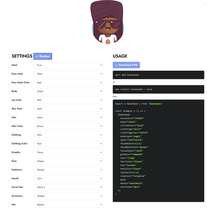 Bean Heads – 在线角色头像生成工具 开源可自建独立平台-图片3